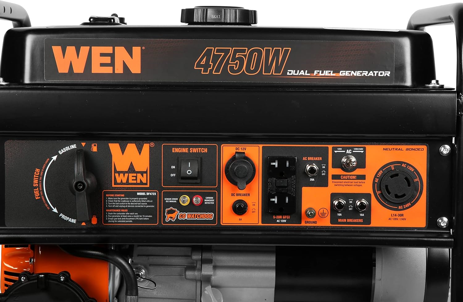 WEN DF472X 4750-Watt 120-Volt/240-Volt Dual Fuel Portable Generator with CO Shutdown Sensor