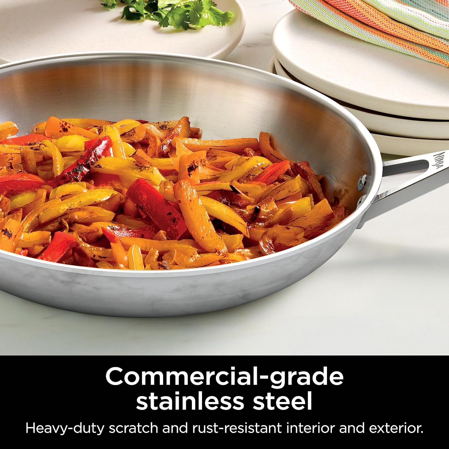Ninja EverClad Commercial-Grade Stainless Steel 10.25" Fry Pan, Tri-Ply Pans, Oven Safe to 600°F, All Stovetops & Induction Compatible, Stainless, C90026
