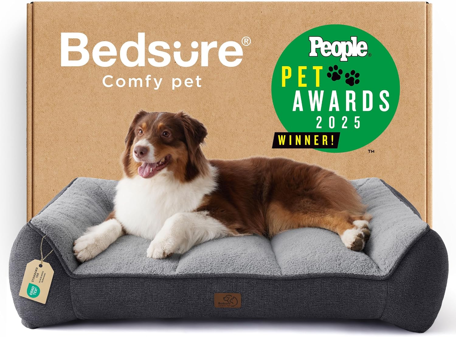 Bedsure SupportMax™ XL Orthopedic Dog Beds Large Sized Dog - Extra Thick Supportive Dogs Couch with Waterproof Washable Cover, Extra Large Comfort Pet Sofa with Soft Sherpa & Nonskid Bottom, Grey, 42"