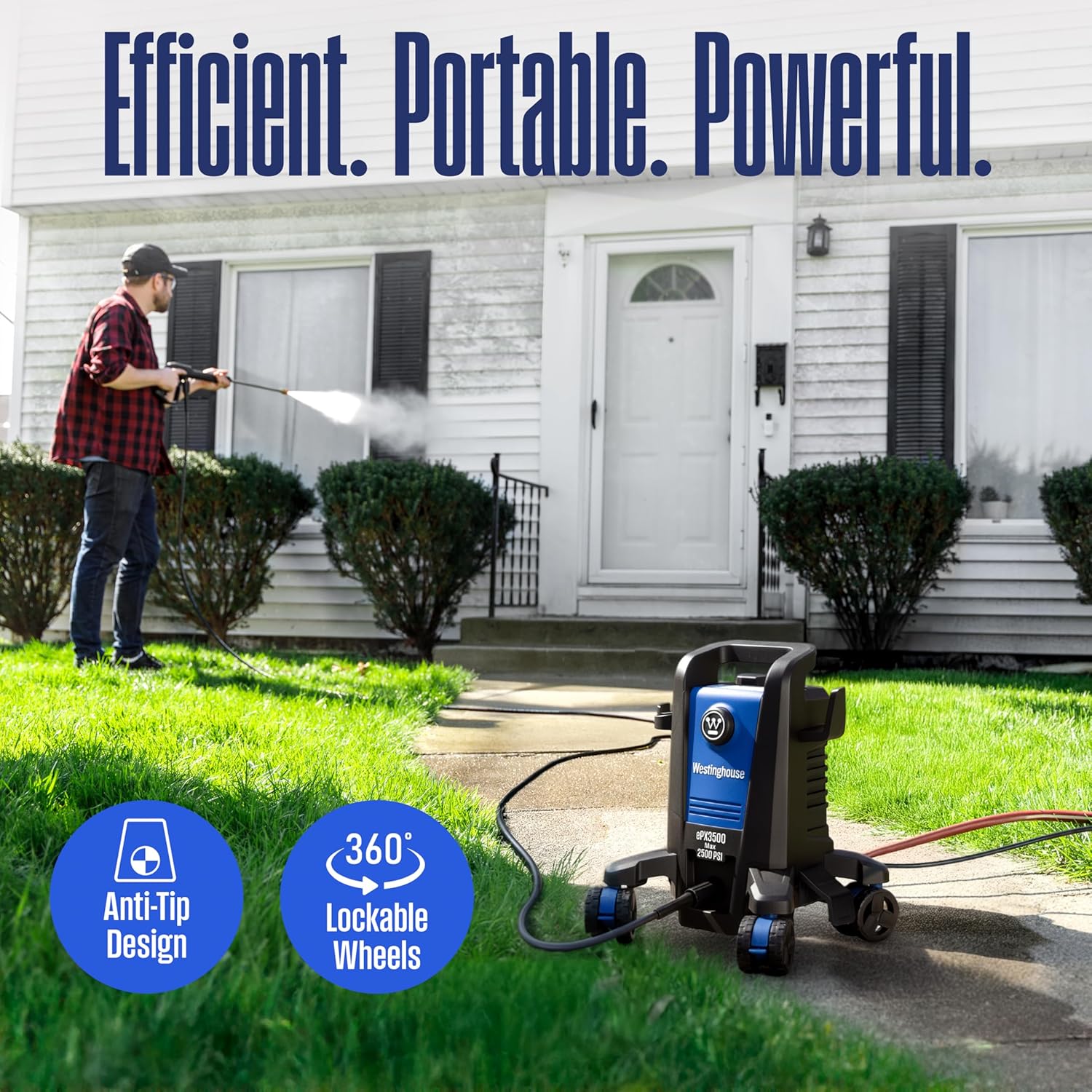 Westinghouse ePX3500 Electric Pressure Washer, 2500 Max PSI 1.76 Max GPM with Anti-Tipping Technology, Onboard Soap Tank, Pro-Style Steel Wand, 5-Nozzle Set, for Cars/Fences/Driveways/Home/Patios