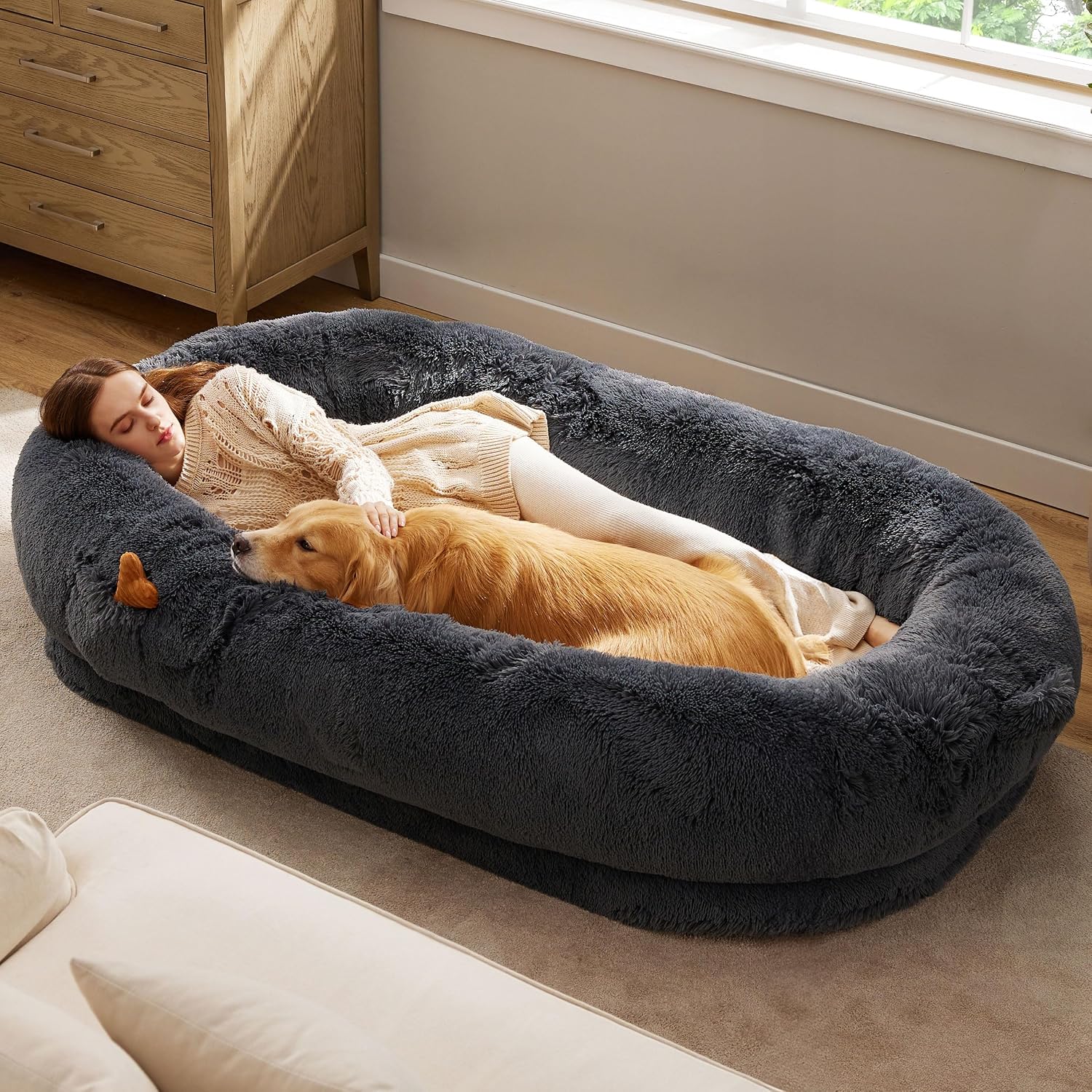 Bedsure Calming Dog Bed Medium Size Dog - Donut Washable Medium Pet Bed, 30 inches Anti-Slip Round Fluffy Plush Faux Fur Cat Bed, Fits up to 45 lbs Pets, Camel