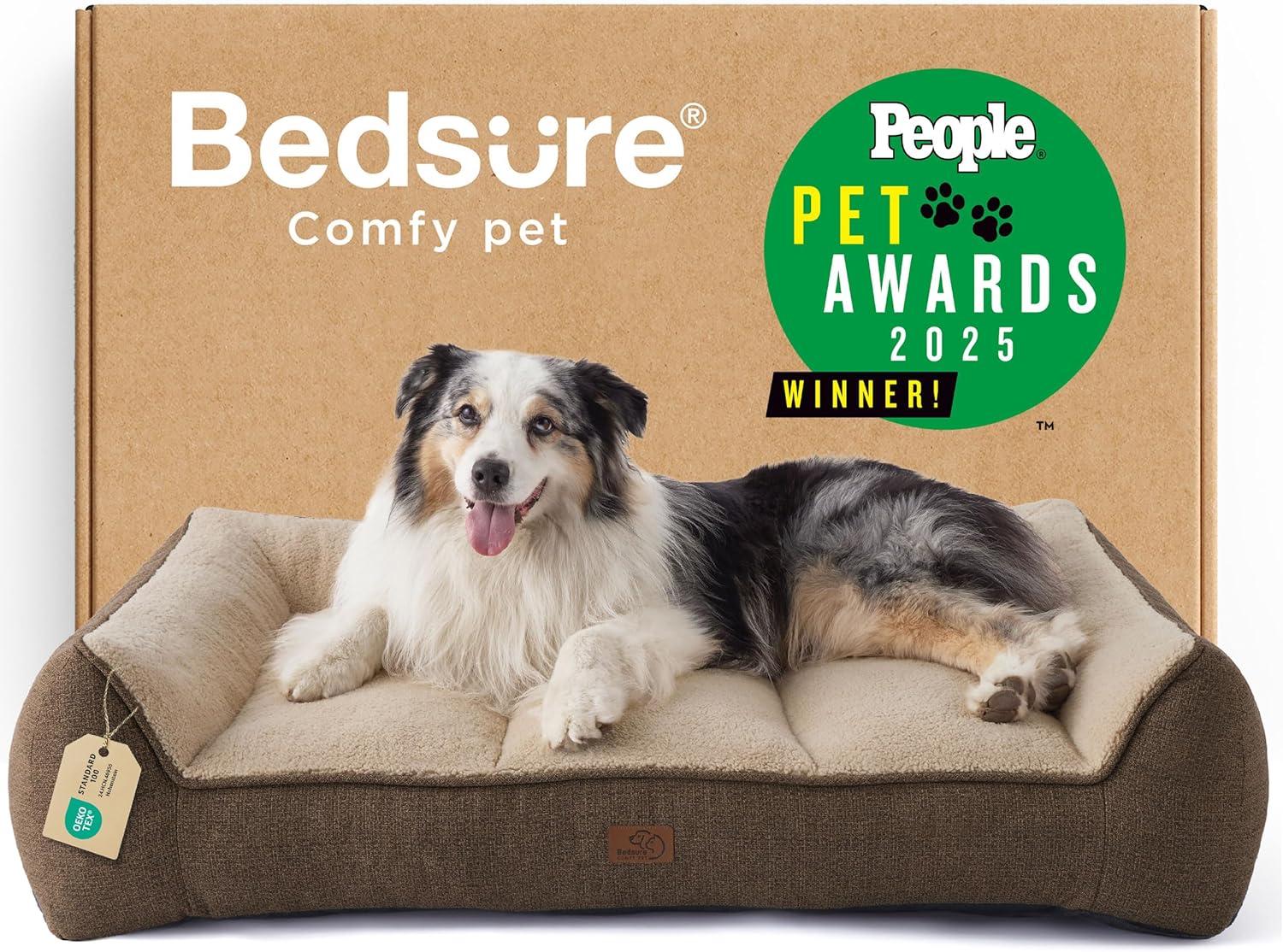 Bedsure SupportMax™ XL Orthopedic Dog Beds Large Sized Dog - Extra Thick Supportive Dogs Couch with Waterproof Washable Cover, Extra Large Comfort Pet Sofa with Soft Sherpa & Nonskid Bottom, Grey, 42"