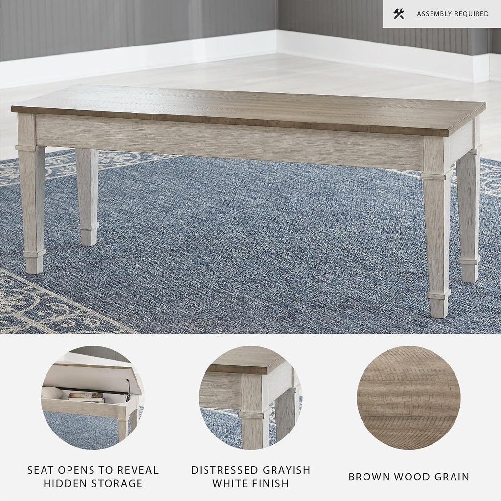Signature Design by Ashley Skempton Farmhouse Storage Bench, Distressed Finish, Seat With Hidden Storage, Wood, 48" W x 15" D x 18.5" H, White & Light Brown