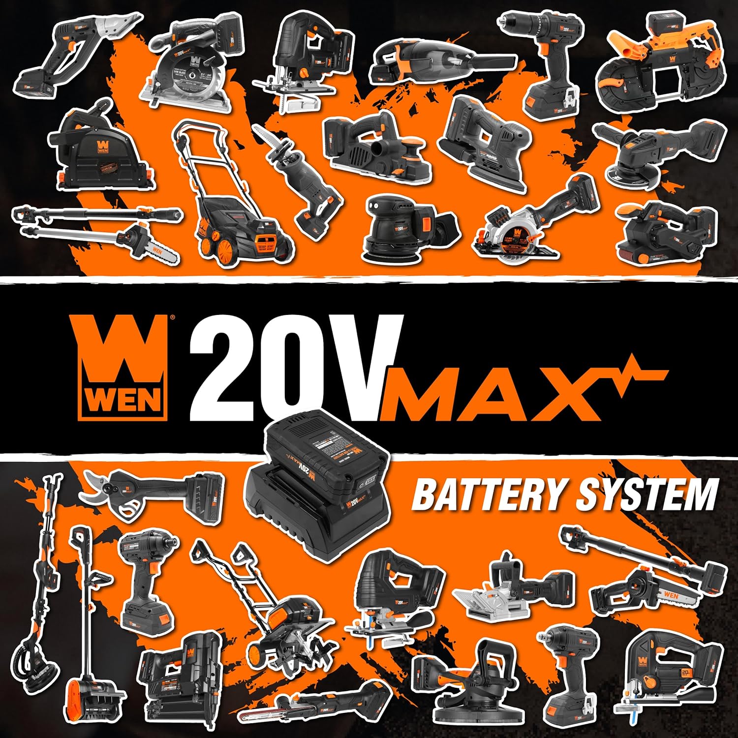 WEN Cordless Drywall Sander, Brushless with Variable Speed, 20V Max 5.0 Ah Battery and Charger (20409)