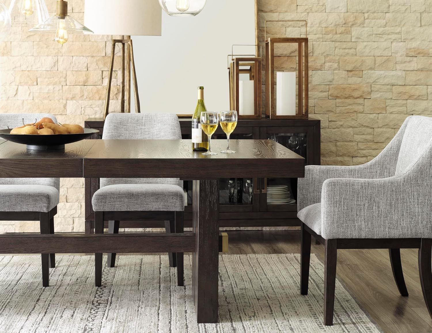 Signature Design by Ashley Burkhaus Traditional Dining Upholstered Arm Chair, 2 Count, Gray & Dark Brown