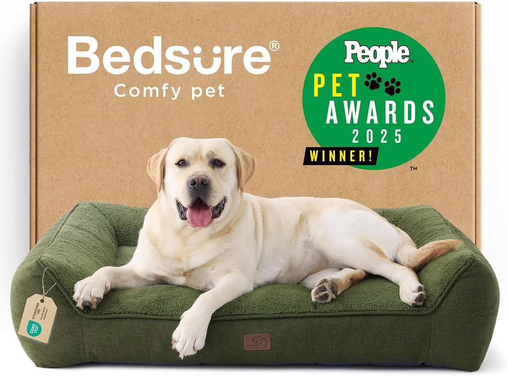 Bedsure SupportMax™ XL Orthopedic Dog Beds Large Sized Dog - Extra Thick Supportive Dogs Couch with Waterproof Washable Cover, Extra Large Comfort Pet Sofa with Soft Sherpa & Nonskid Bottom, Grey, 42"