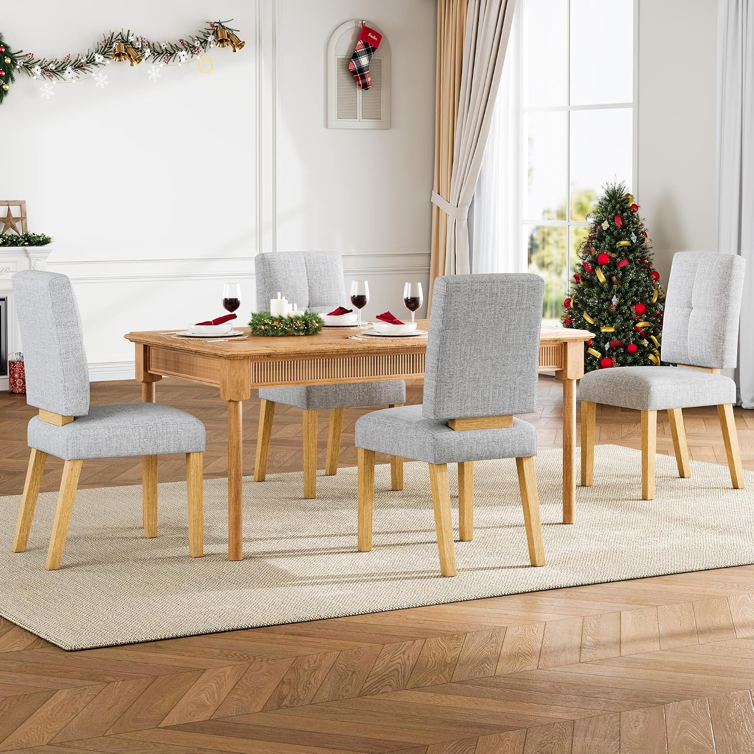 HOMRELEXA Wooden Dining Chairs Set of 6, Dining Room Chairs with Wood Legs, Cloud-Like Cushion & Reinforcement Structure Design for Kitchen/Living Room/Restaurant, Easy Assembly
