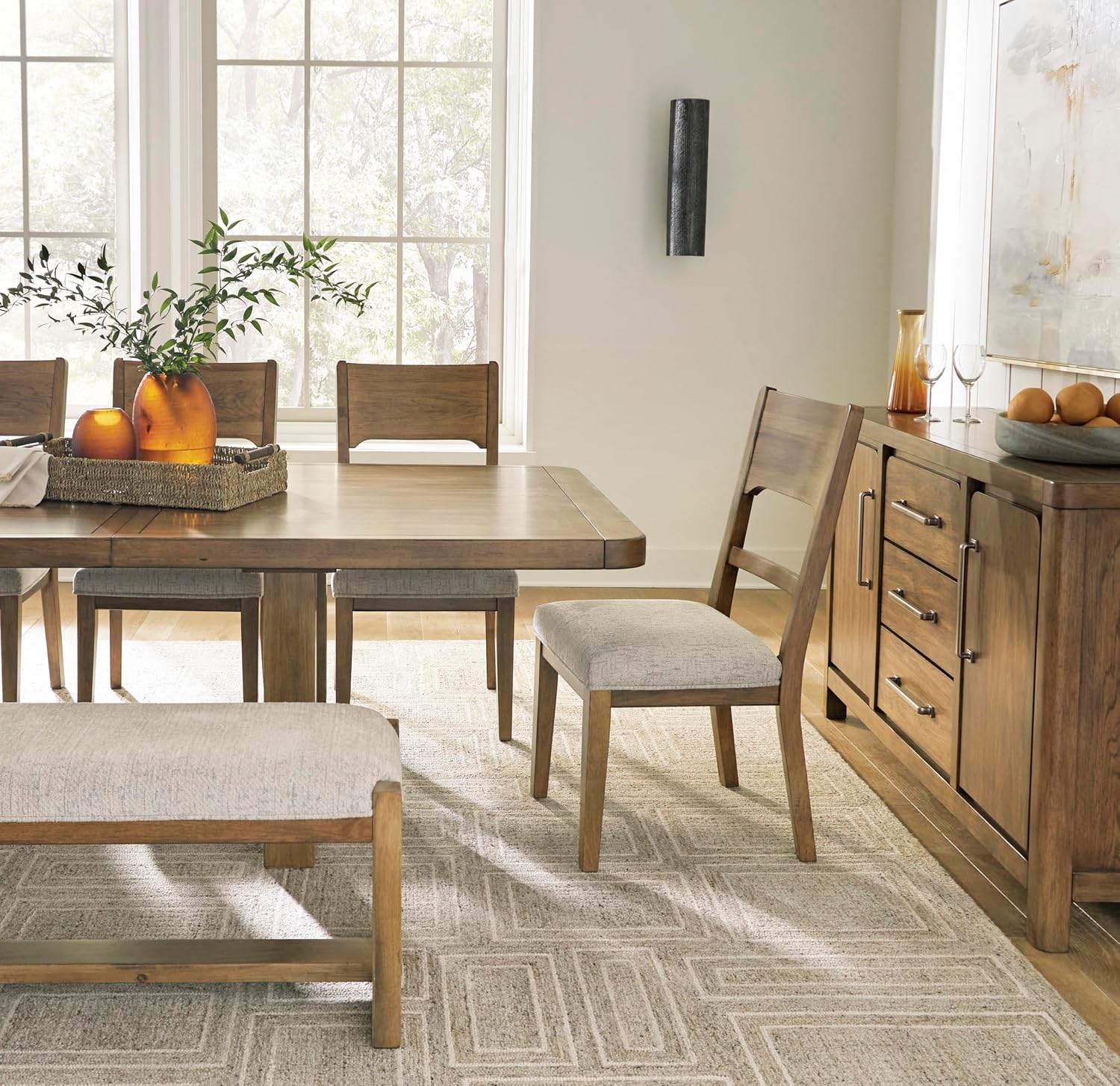 Signature Design by Ashley Cabalynn Farmhouse Glazed 2-Door Dining Server with Adjustable Shelves and 3 Drawers, Light Brown
