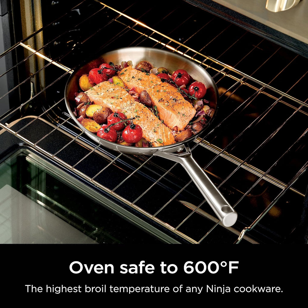 Ninja EverClad Commercial-Grade Stainless Steel 10.25" Fry Pan, Tri-Ply Pans, Oven Safe to 600°F, All Stovetops & Induction Compatible, Stainless, C90026