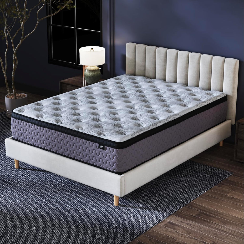 Signature Design by Ashley Augusta2 Queen Mattress in a Box, Firm Euro Pillow Top Memory Foam Mattress, 12 Inch Wrapped Coil Support, Cooling Gel for Queen Size Bed