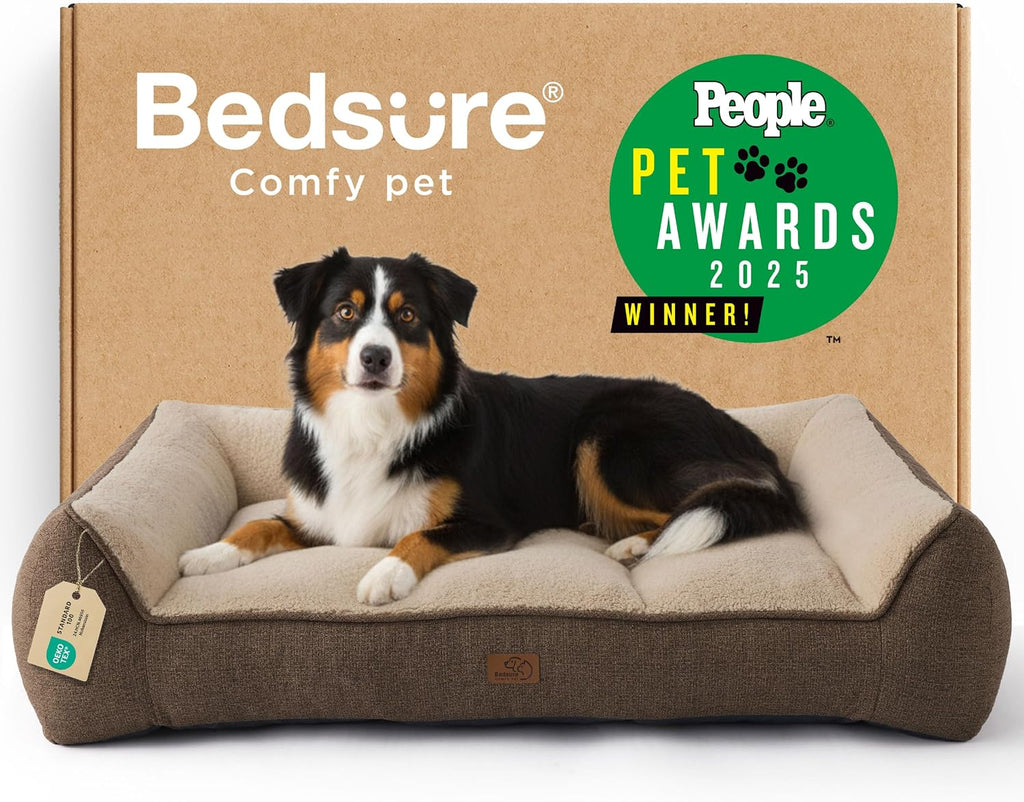 Bedsure SupportMax™ XL Orthopedic Dog Beds Large Sized Dog - Extra Thick Supportive Dogs Couch with Waterproof Washable Cover, Extra Large Comfort Pet Sofa with Soft Sherpa & Nonskid Bottom, Grey, 42"