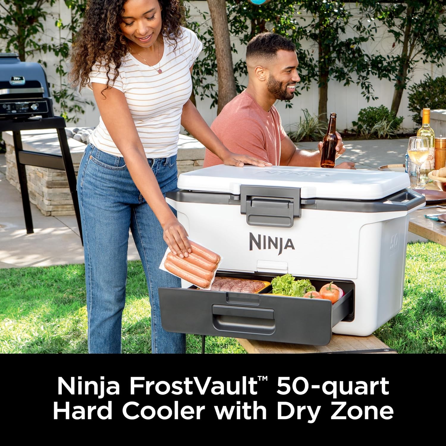 Ninja FB151WH FrostVault 50qt Hard Cooler with Dry Zone, Integrated Fridge-Temp Dry Storage Drawer, Premium Heavy-Duty Insulated Cooler, Keeps Ice for Days, Cloud White