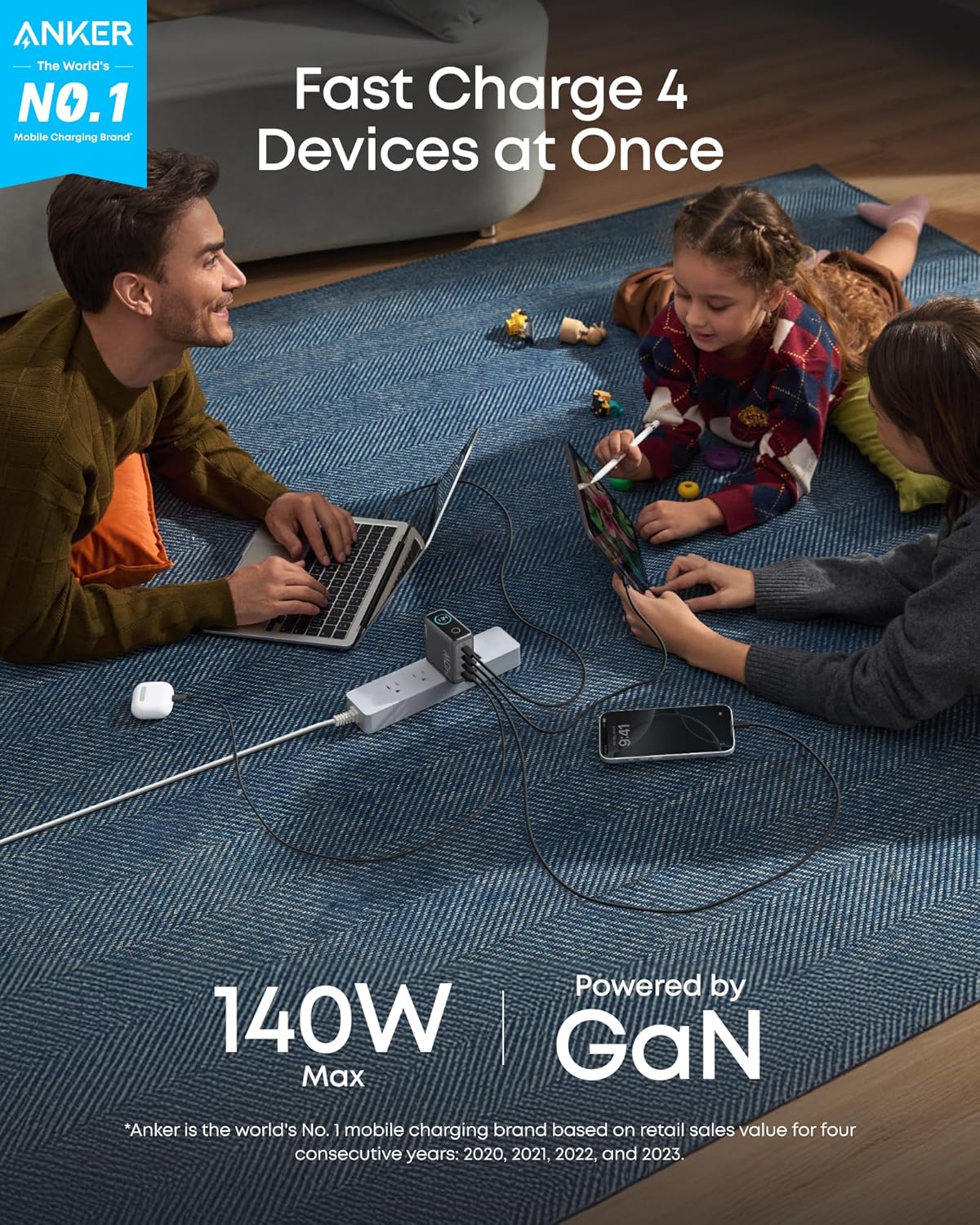 ANKER 140W 4-Port GaN MacBook Charger, USB C Charger Block with Display | Fast Charger USB C Power Adapter with Touch Controls for Macbook,iPad,iPhone 17/16 Series (Include 5FT Cable,Non-Battery)