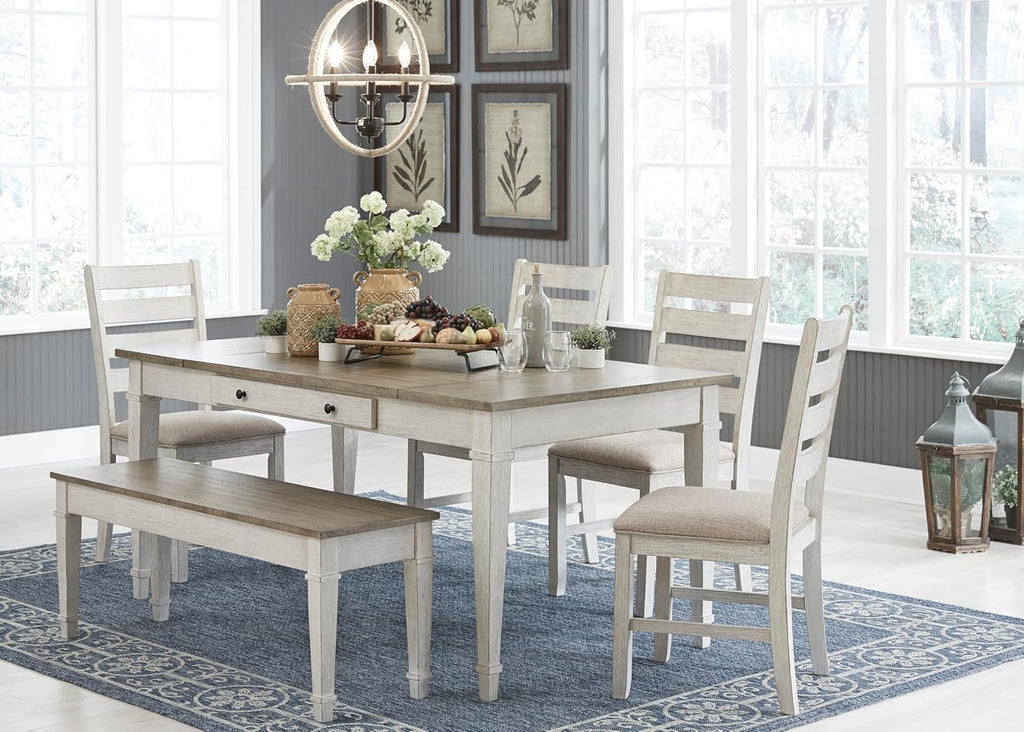 Signature Design by Ashley Skempton Modern Farmhouse Dining Room Chair, 2 Count, Ladderback Design, Wood, 17.75" W x 21.5" D x 38.63" H, White and Light Brown
