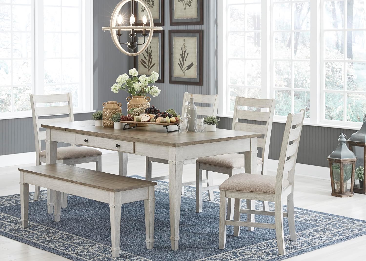 Signature Design by Ashley Skempton Modern Farmhouse Dining Room Chair, 2 Count, Ladderback Design, Wood, 17.75" W x 21.5" D x 38.63" H, White and Light Brown