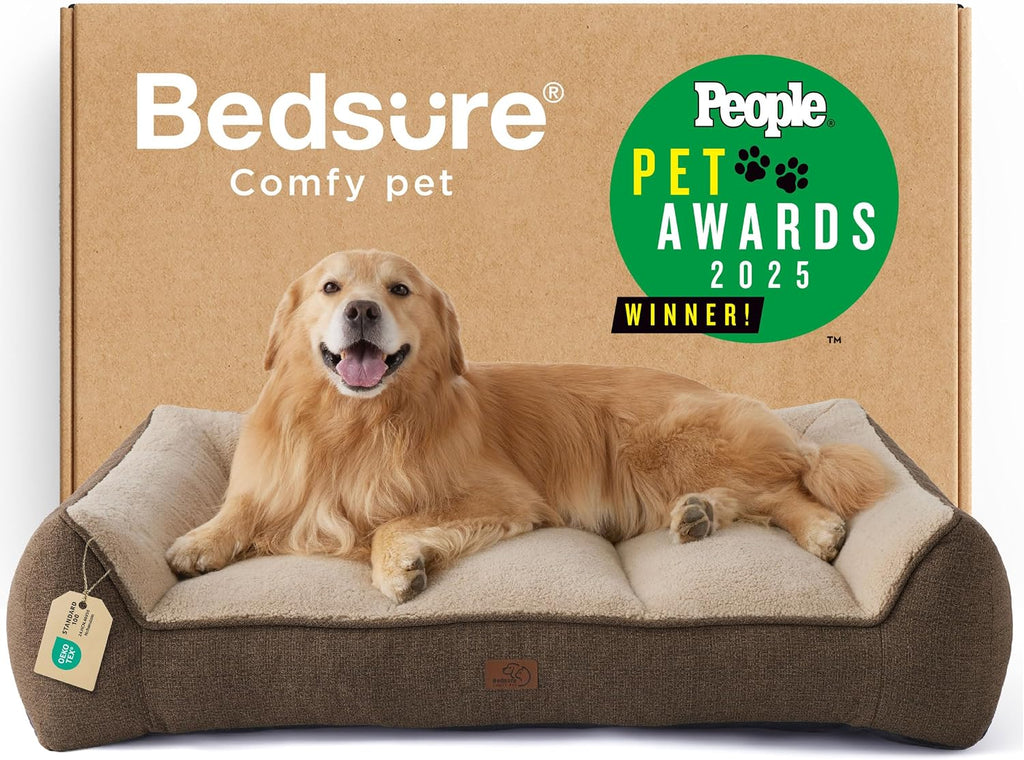 Bedsure SupportMax™ XL Orthopedic Dog Beds Large Sized Dog - Extra Thick Supportive Dogs Couch with Waterproof Washable Cover, Extra Large Comfort Pet Sofa with Soft Sherpa & Nonskid Bottom, Grey, 42"