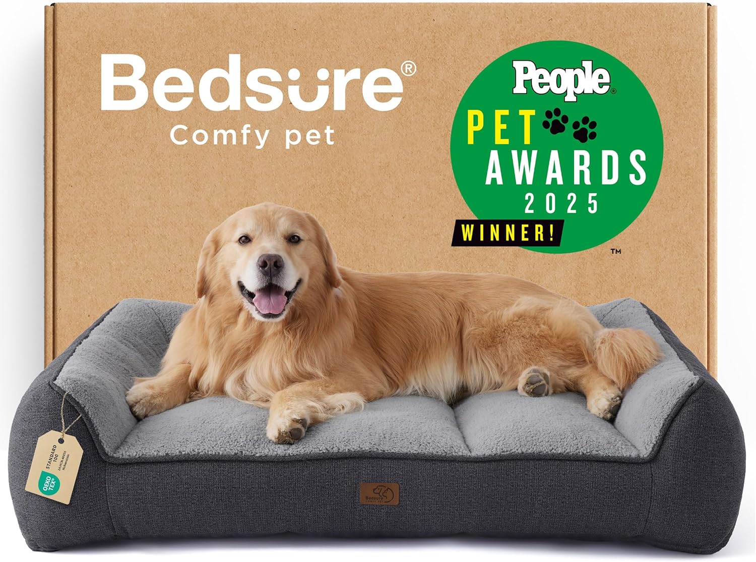 Bedsure SupportMax™ XL Orthopedic Dog Beds Large Sized Dog - Extra Thick Supportive Dogs Couch with Waterproof Washable Cover, Extra Large Comfort Pet Sofa with Soft Sherpa & Nonskid Bottom, Grey, 42"