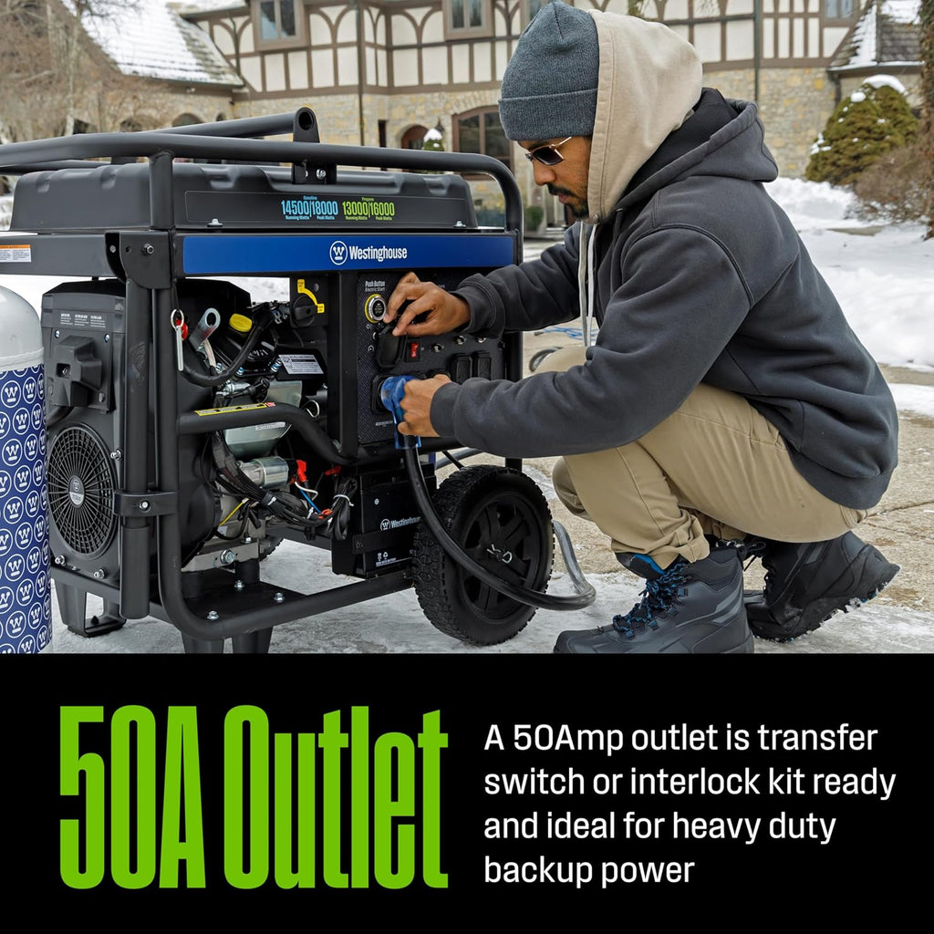 Westinghouse 18000 Peak Watt Dual Fuel Home Backup Portable Generator, Remote Electric Start, Transfer Switch Ready, Gas and Propane Powered
