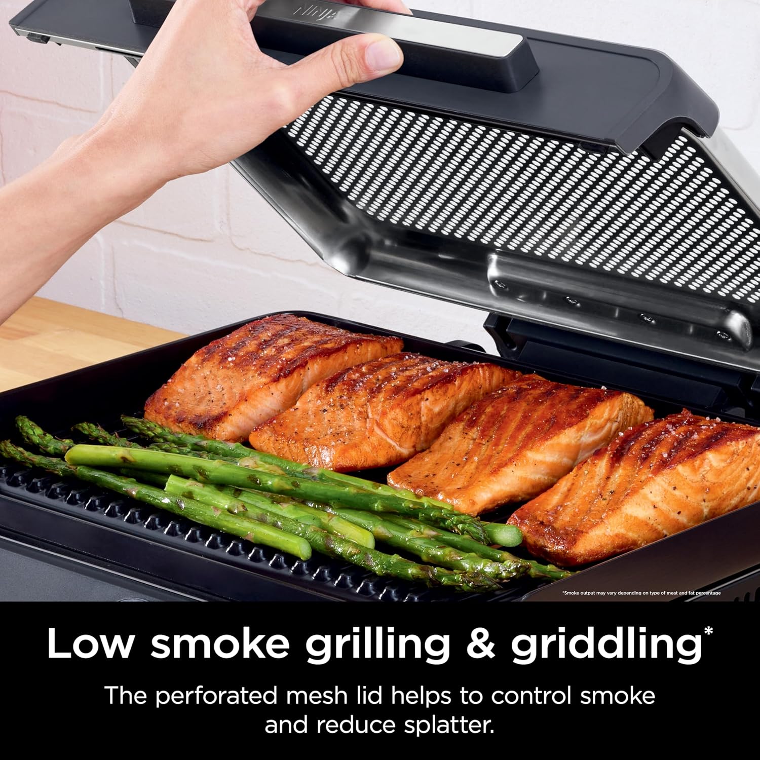 Ninja GR101 Sizzle Smokeless Indoor Grill & Griddle, 14′′ Interchangeable Nonstick Plates, Dishwasher-Safe Removable Mesh Lid, 500F Max Heat, Even Edge-to-Edge Cooking, Grey/Silver (Renewed)