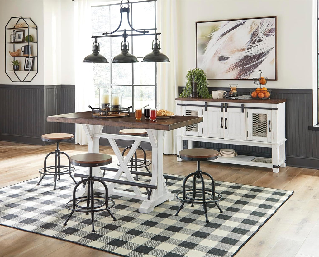 Signature Design by Ashley Valebeck Farmhouse Dining Room Server or Buffet Cabinet, White & Brown