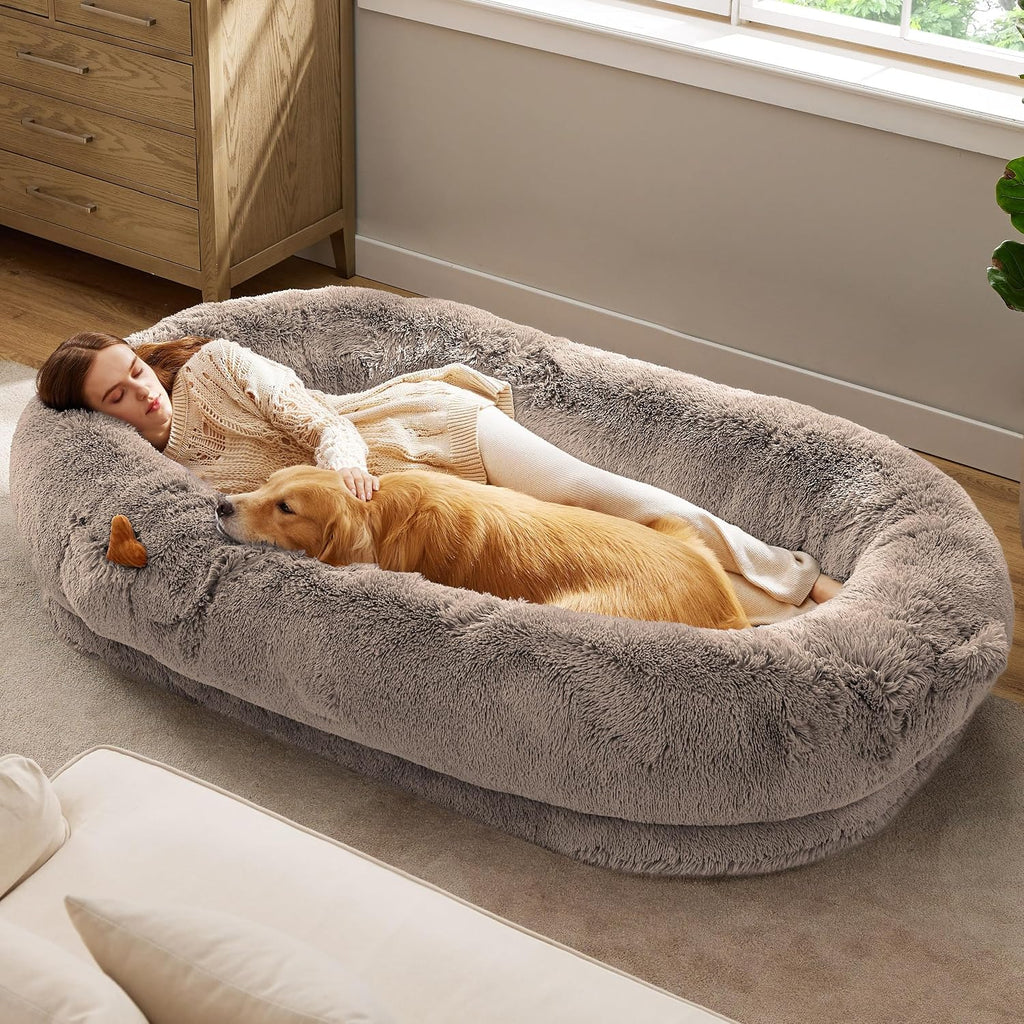 Bedsure Calming Dog Bed Medium Size Dog - Donut Washable Medium Pet Bed, 30 inches Anti-Slip Round Fluffy Plush Faux Fur Cat Bed, Fits up to 45 lbs Pets, Camel