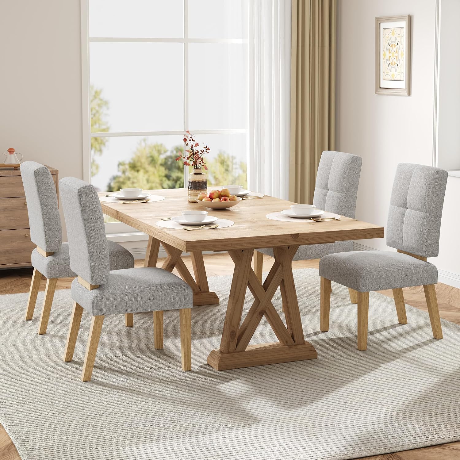 HOMRELEXA Wooden Dining Chairs Set of 4, Dining Room Chairs with Wood Legs, Cloud-Like Cushion & Reinforcement Structure Design for Kitchen/Living Room/Restaurant, Easy Assembly
