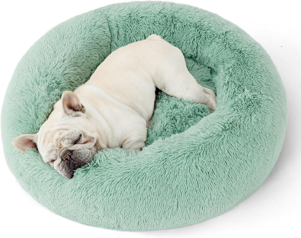 Bedsure Calming Dog Bed Medium Size Dog - Donut Washable Medium Pet Bed, 30 inches Anti-Slip Round Fluffy Plush Faux Fur Cat Bed, Fits up to 45 lbs Pets, Camel