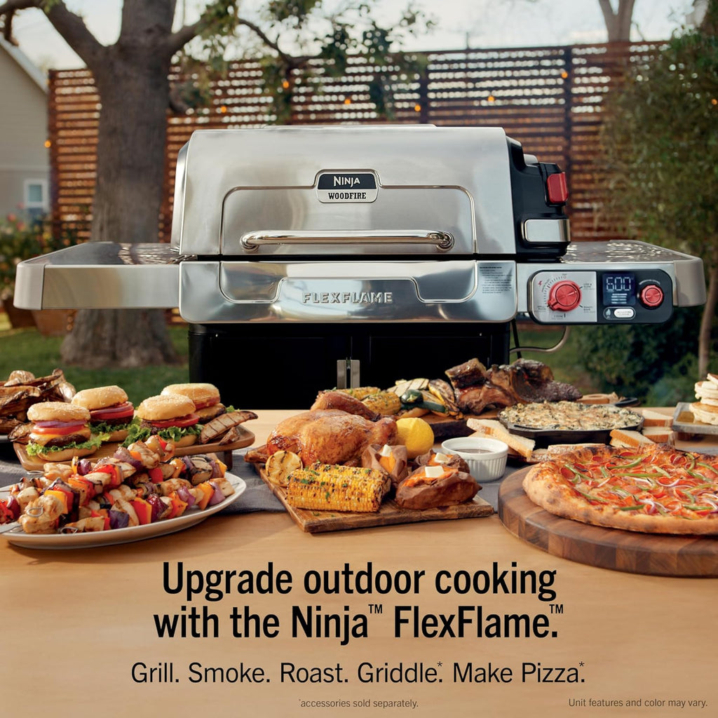 Ninja FlexFlame, Grill and Smoker, Electric and Propane Grill, Roaster, BBQ Grill, 5-in-1 Cooking System, 3 Burner, Digital Control, Outdoor Cooking, Griddle, Pizza Maker, Stainless Steel, PG301