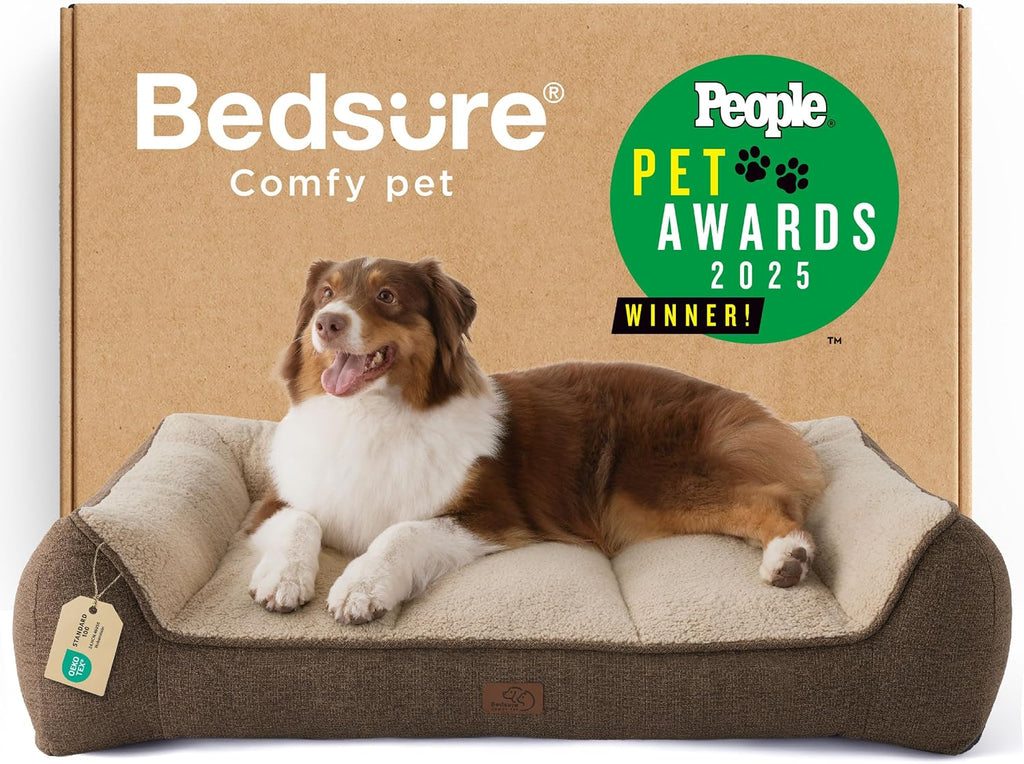 Bedsure SupportMax™ XL Orthopedic Dog Beds Large Sized Dog - Extra Thick Supportive Dogs Couch with Waterproof Washable Cover, Extra Large Comfort Pet Sofa with Soft Sherpa & Nonskid Bottom, Grey, 42"