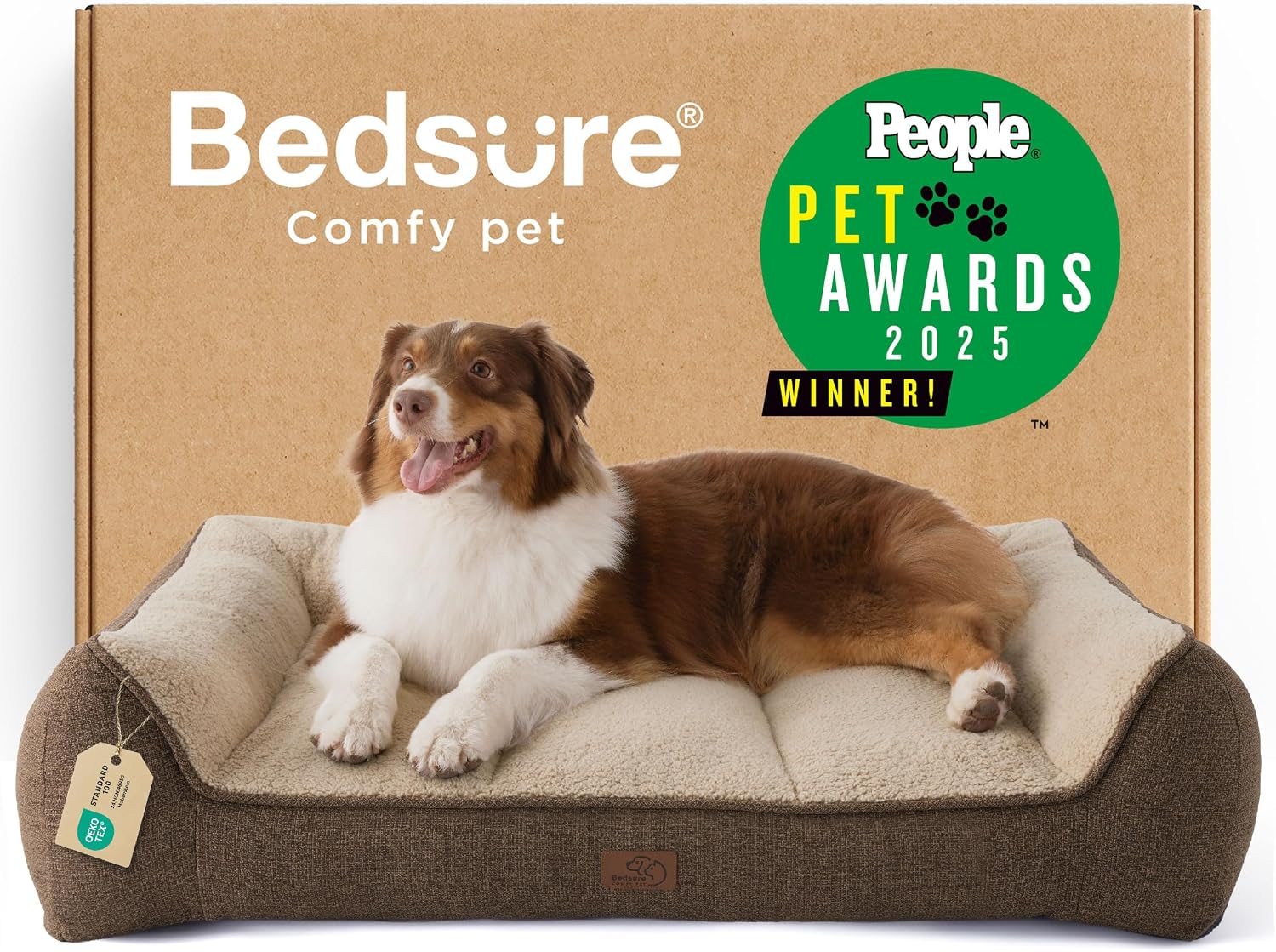 Bedsure SupportMax™ XL Orthopedic Dog Beds Large Sized Dog - Extra Thick Supportive Dogs Couch with Waterproof Washable Cover, Extra Large Comfort Pet Sofa with Soft Sherpa & Nonskid Bottom, Grey, 42"