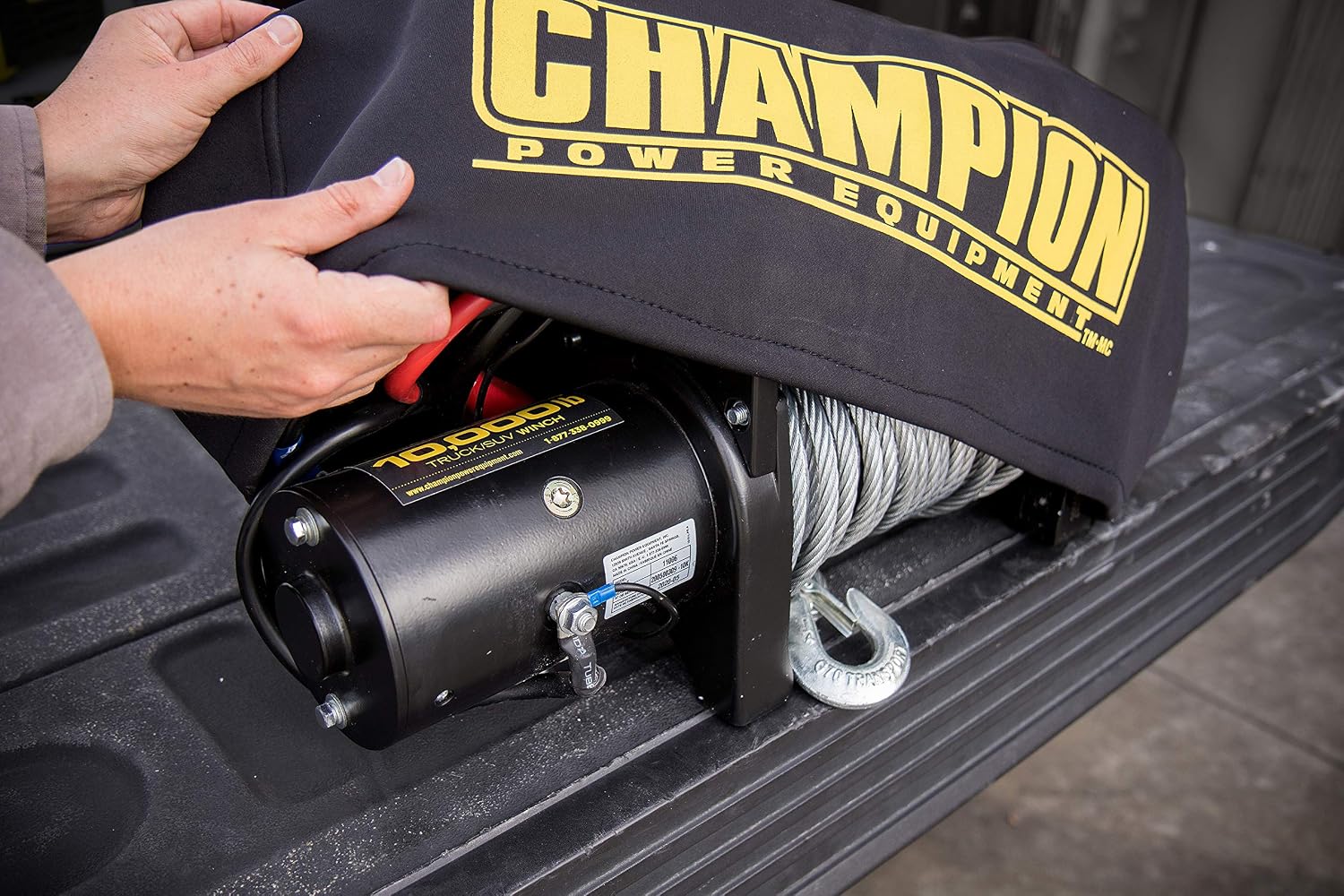 Champion Power Equipment 18034 Weather-Resistant Neoprene Storage Cover for Winches 8000-12,000 lb. with Speed Mount Hitch Adapter
