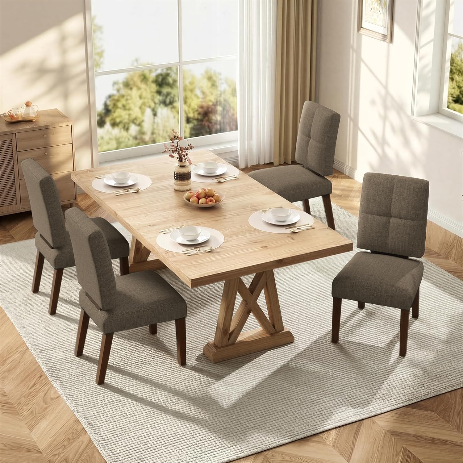 HOMRELEXA Wooden Dining Chairs Set of 4, Dining Room Chairs with Wood Legs, Cloud-Like Cushion & Reinforcement Structure Design for Kitchen/Living Room/Restaurant, Easy Assembly