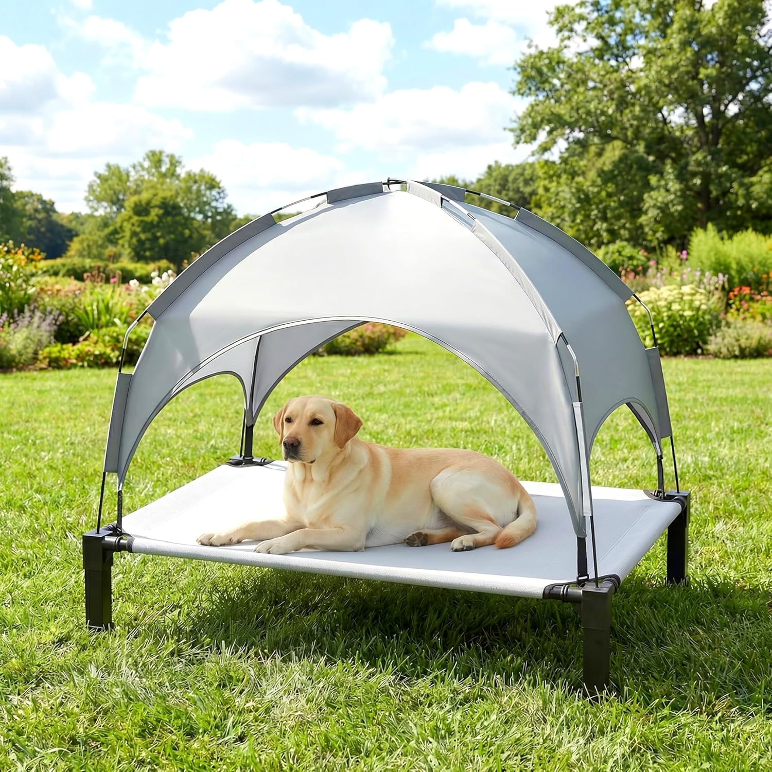 Heeyoo Elevated Dog Bed with Removable Canopy, Portable Dog Cot with Sun Protection Shade Tent, Raised Pet Cooling Cot Bed for Dogs, 42in