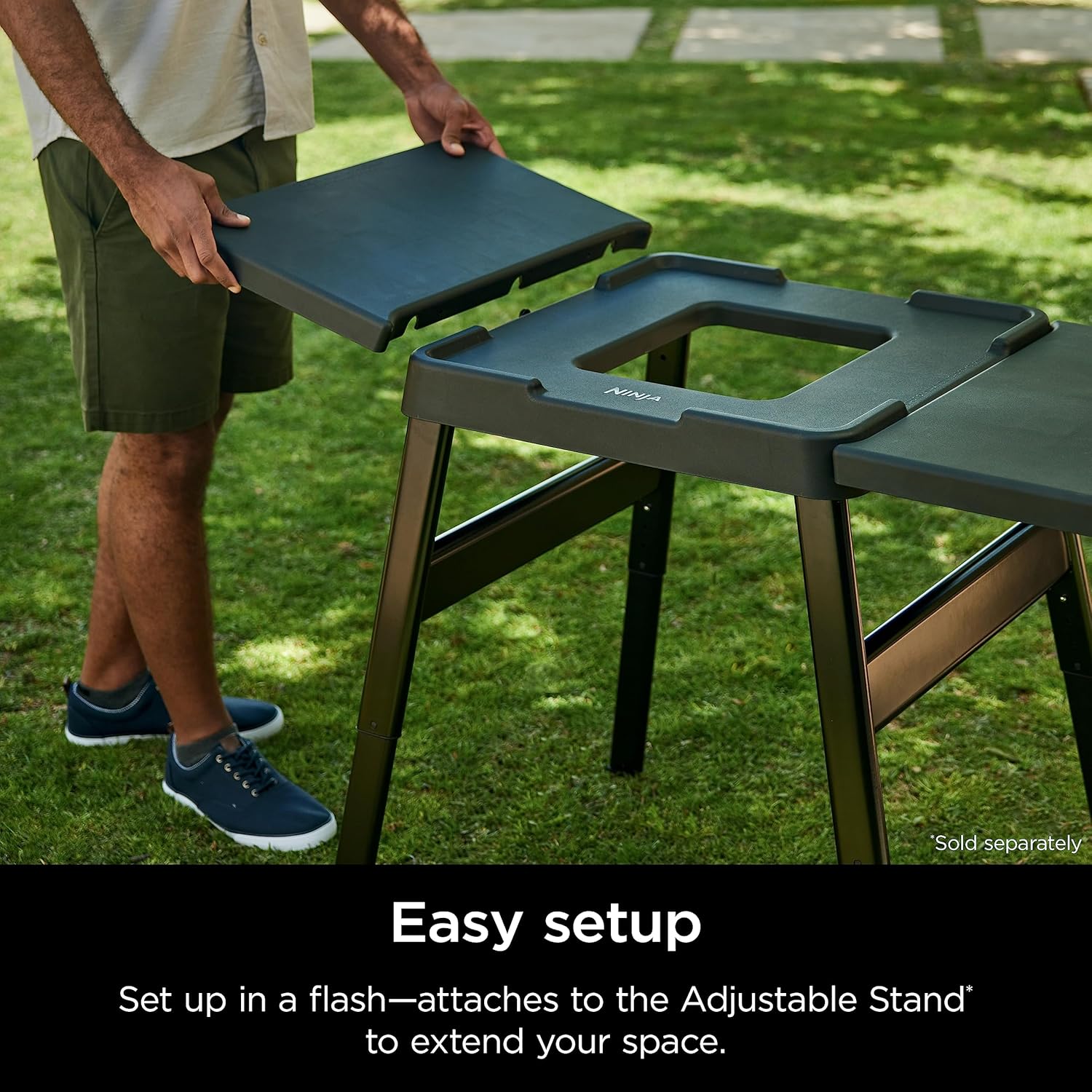 Ninja XSKUSSDTBL Woodfire Attachable Side Table, Compatible with Ninja Woodfire Universal Stand, Side Utensil Holder, Left or Right Compatible, Weather-Resistant, Black