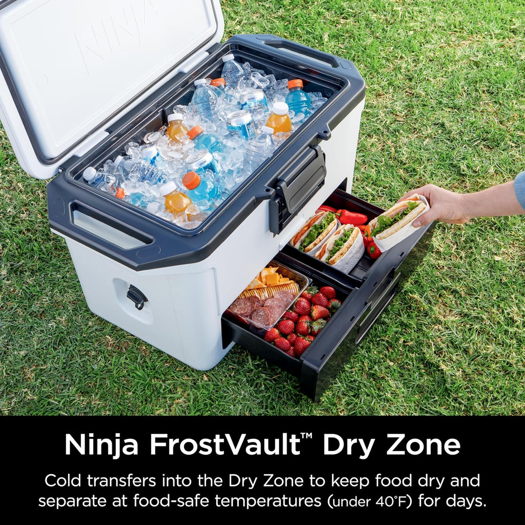 Ninja FB151WH FrostVault 50qt Hard Cooler with Dry Zone, Integrated Fridge-Temp Dry Storage Drawer, Premium Heavy-Duty Insulated Cooler, Keeps Ice for Days, Cloud White