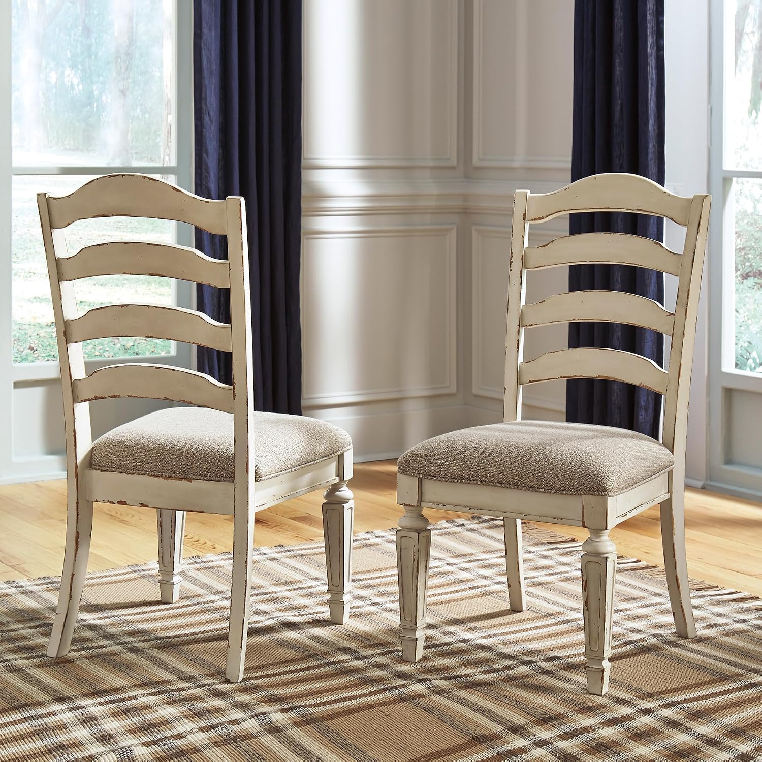 Signature Design by Ashley Realyn Dining Room Upholstered Chair 2 Count, Antique White