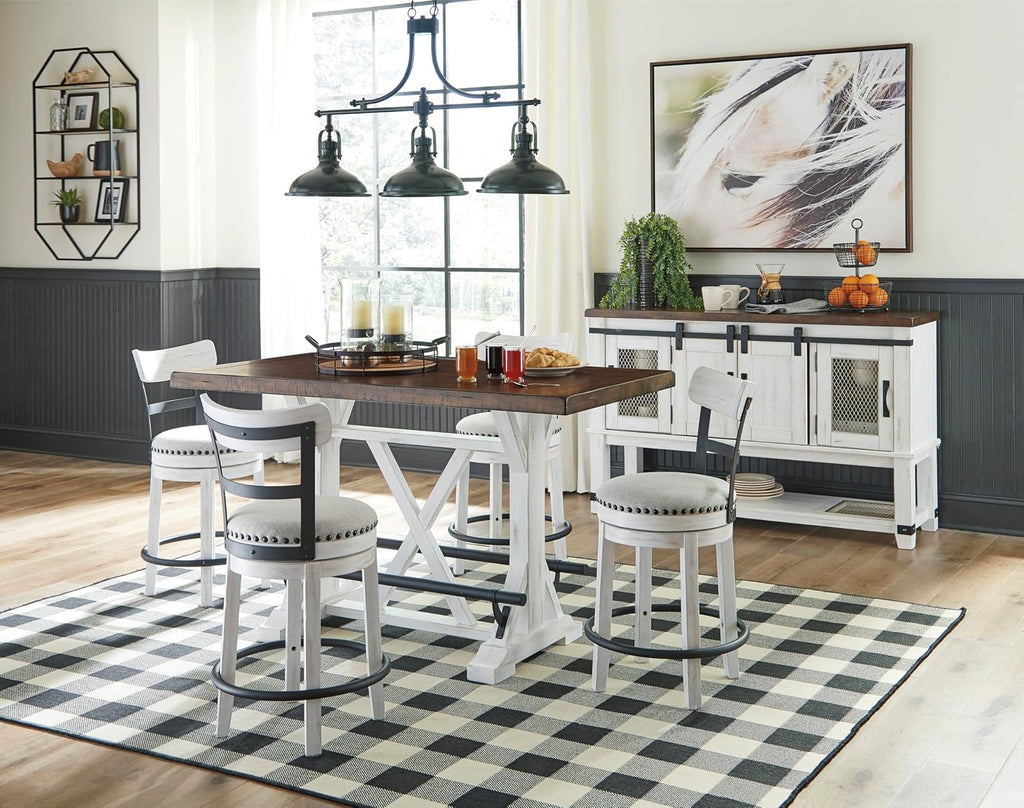Signature Design by Ashley Valebeck Farmhouse Dining Room Server or Buffet Cabinet, White & Brown