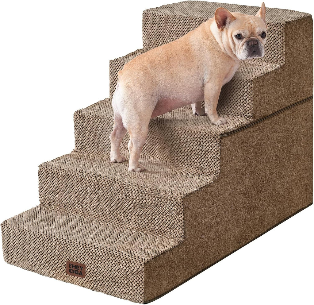 EHEYCIGA Dog Stairs for Bed 18" H, 4-Step Dog Steps for High Bed, Pet Steps for Small Dogs and Cats, Non-Slip Balanced Pet Ramp Indoor, Grey