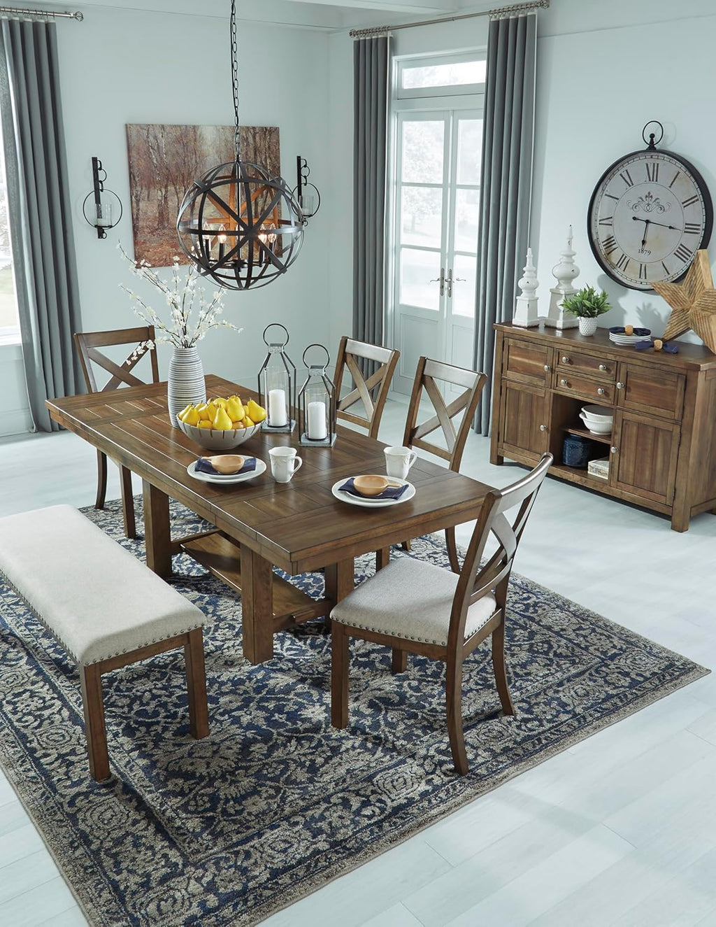 Signature Design by Ashley Moriville Casual Rustic Upholstered Dining Bench, Grey & Brown