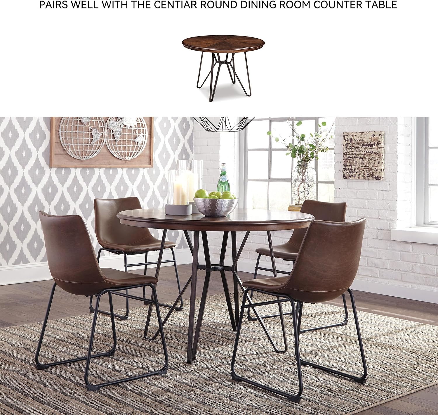 Signature Design by Ashley Mid Century Centiar 18.75" Dining Bucket Chair, 2 Count, Black and Brown