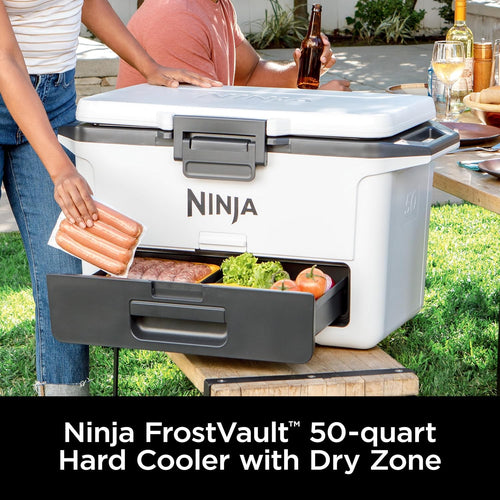 Ninja FrostVault 50qt Hard Cooler with Dry Zone | Integrated Fridge-Temp Dry Storage Drawer | Premium Heavy-Duty Insulated Cooler | Keeps Ice Cold for Days | Spanish Moss | FB151GN1