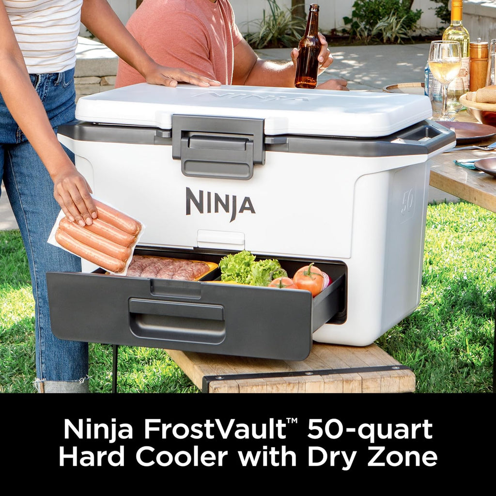 Ninja FrostVault 50qt Hard Cooler with Dry Zone | Integrated Fridge-Temp Dry Storage Drawer | Premium Heavy-Duty Insulated Cooler | Keeps Ice Cold for Days | True Red | FB151RD1