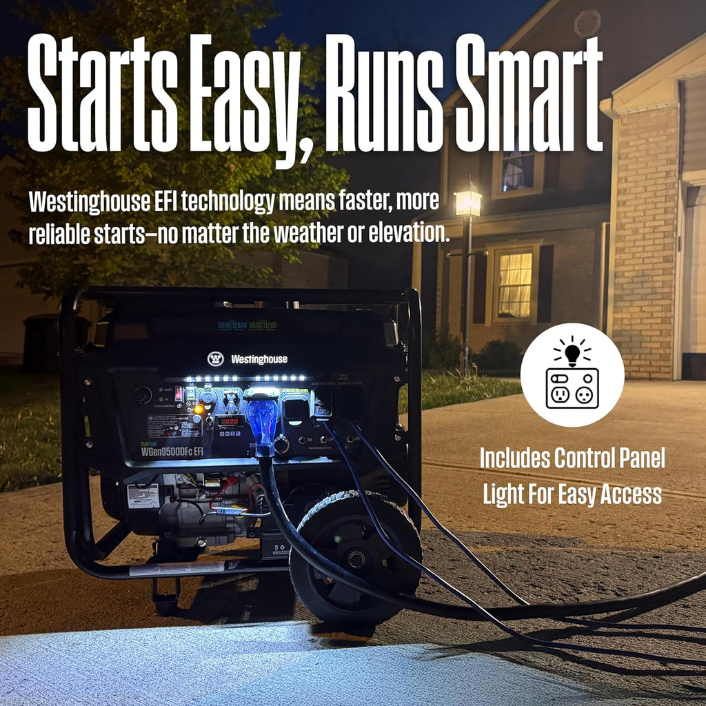 Westinghouse 12500 Peak Watt EFI Dual Fuel Home Backup Portable Generator, Remote Electric Start, Transfer Switch Ready, Gas and Propane Powered, CO Sensor, CARB Compliant