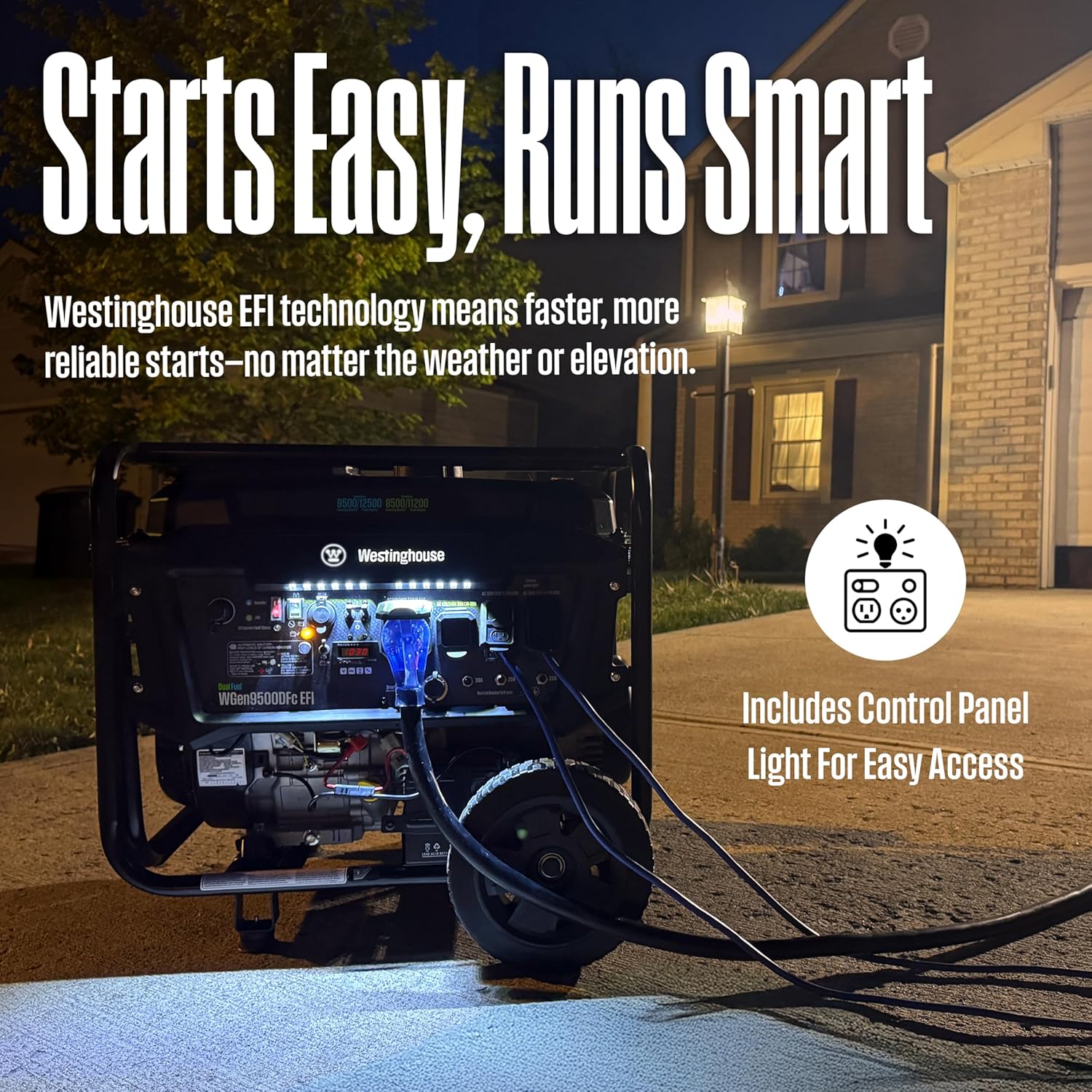 Westinghouse 12500 Peak Watt EFI Dual Fuel Home Backup Portable Generator, Remote Electric Start, Transfer Switch Ready, Gas and Propane Powered, CO Sensor, CARB Compliant