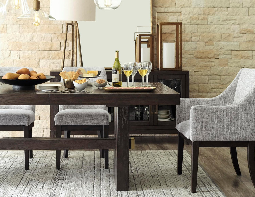Signature Design by Ashley Burkhaus Traditional Dining Upholstered Arm Chair, 2 Count, Gray & Dark Brown