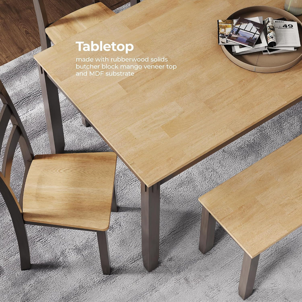Signature Design by Ashley Gesthaven Casual Dining Table, Bench and 4 Ladderback Chairs, Seats 6, Wood, 36" W x 60" D x 30.25" H, Light Brown & Dark Brown