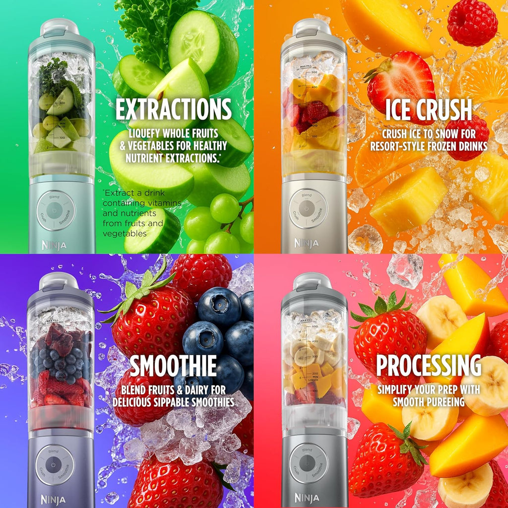 Ninja Blast Max, Portable Blender + Twist & Go, Personal Smoothie, Blend, Ice Crush, 3 Programs, Cordless, 22oz removable Vessel, Dishwasher Safe, Leakproof, Sea Glass, BC251MT