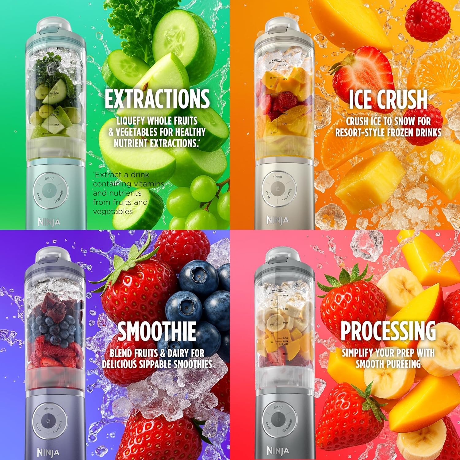 Ninja Blast Max, Portable Blender + Twist & Go, Personal Smoothie, Blend, Ice Crush, 3 Programs, Cordless, 22oz removable Vessel, Dishwasher Safe, Leakproof, Sea Glass, BC251MT