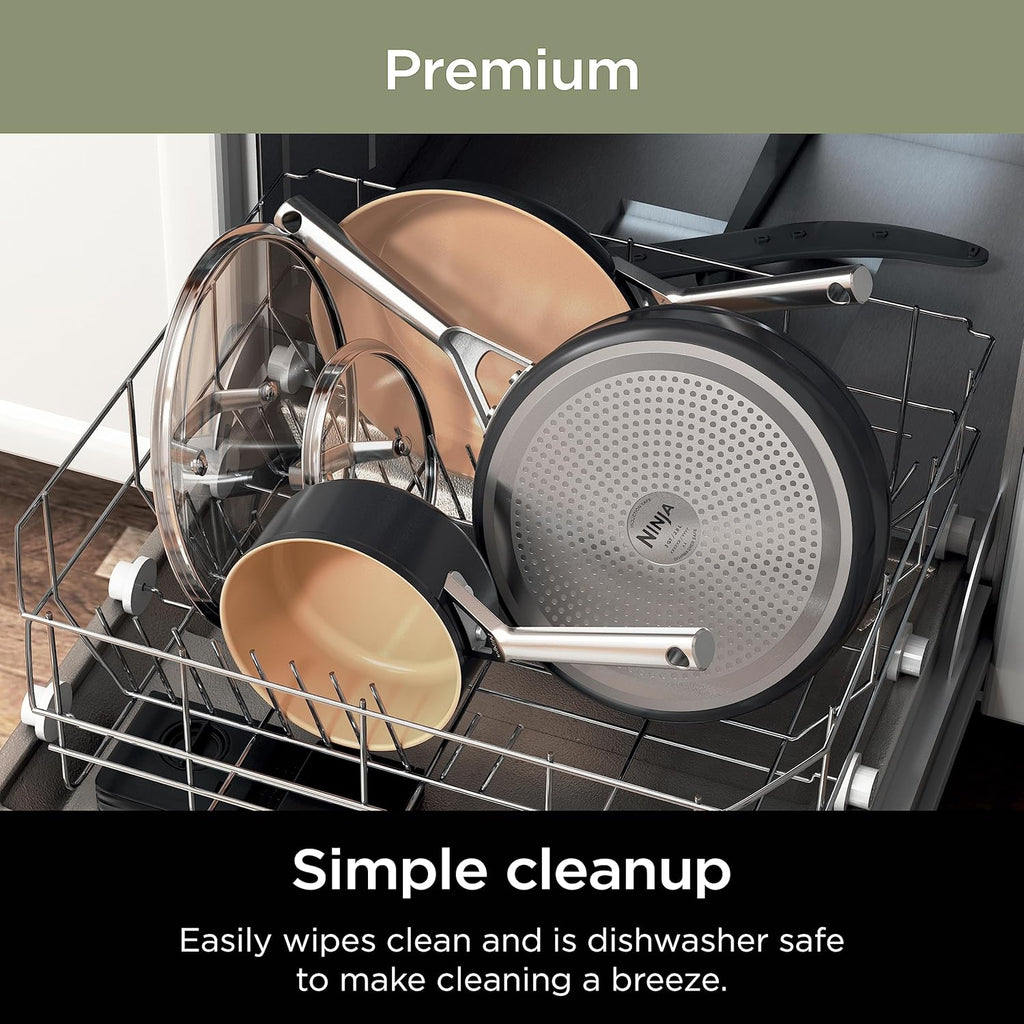 Ninja Pots and Pans Set Non Stick | Extended Life Premium Ceramic Cookware Set | 9-Piece Nonstick | PTFE Free | Oven Safe to 550°F | Induction Compatible | Frying Pan x3 | Cooking Pot x3 | CW99009