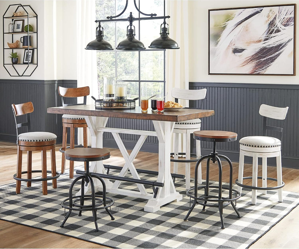 Signature Design by Ashley Valebeck Counter Height Dining Table, Rustic Farmhouse Design, Black Metal Footrest, Seats Up to 4, Great for Small Spaces, White